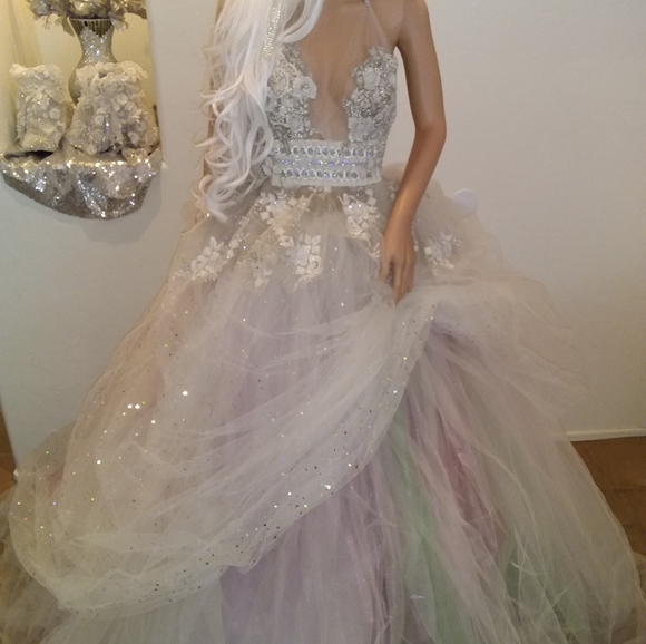 SAMPLE GOWN SET ONLY - "CECILIA" Ivory & Pastel Wedding Ballgown Set - Picture 13 of 14